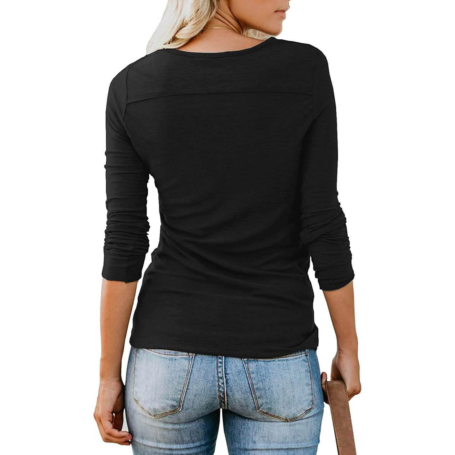 Women's Short/Long Sleeve Henley Button up T Shirt Casual Basic Tops Blouse
